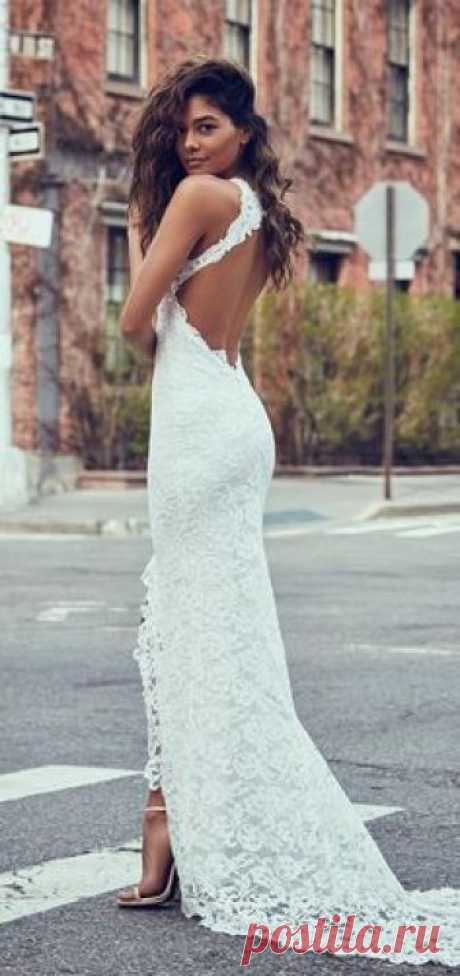romantic white lace mermaid wedding dresses with sleeves , country open back long bridal gowns #wedding