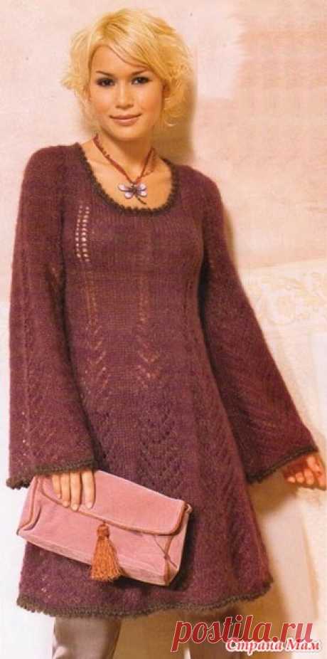 Расклешенное вязаное платье спицами - Вязание - Страна Мам