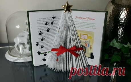 Folded book art A CATS christmas tree carolers shelf table decoration #10 | eBay
