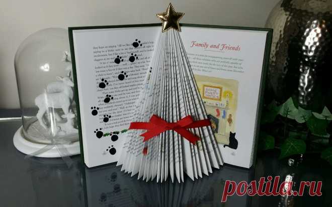 Folded book art A CATS christmas tree carolers shelf table decoration #10 | eBay