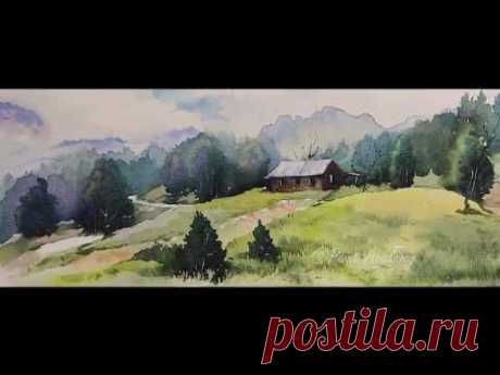 Watercolor Mountain Landscape Painting Tutorial step by step