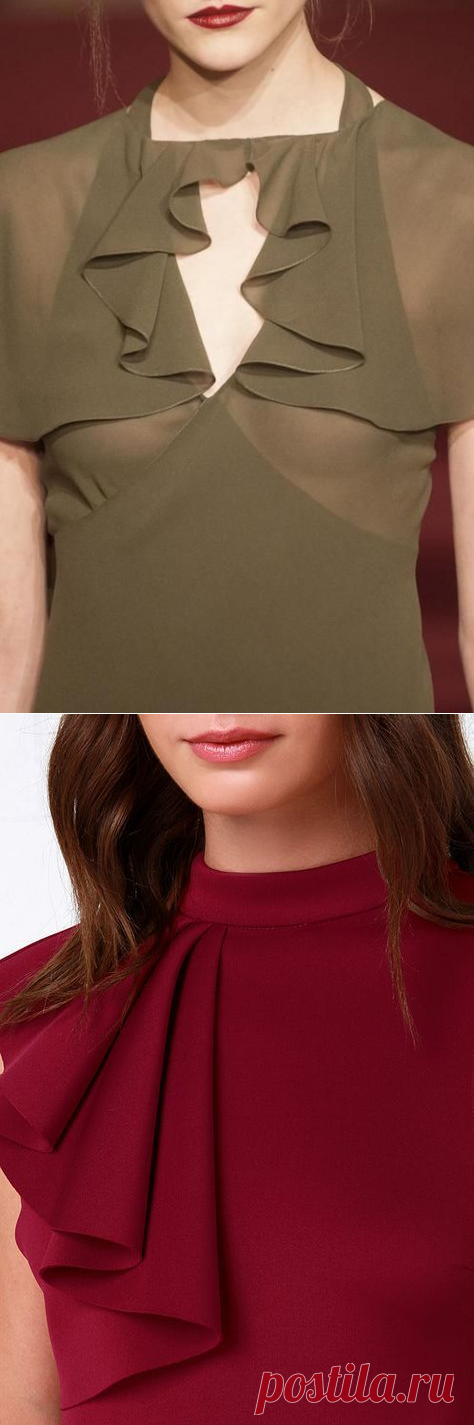 Идеи оригинального оформления верха блузок и платьев