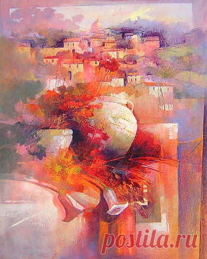 Итальянский художник Claudio Perina.Яркие и сочные цвета, , живописно .