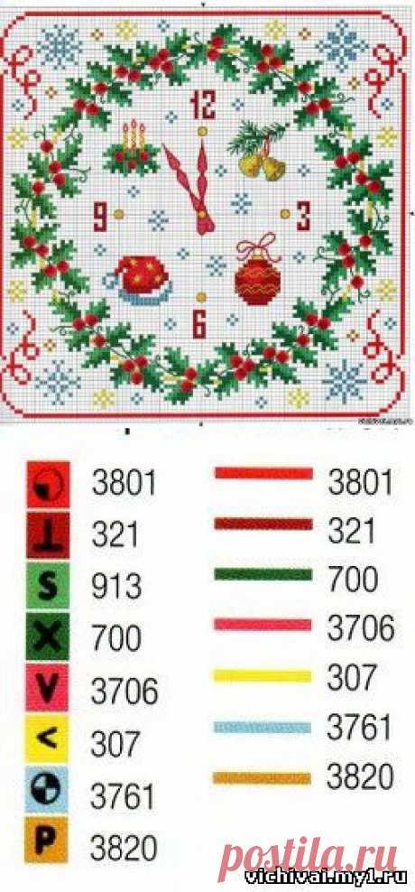 ВЫШИВАЕМ НОВОГОДНИЙ ЦИФЕРБЛАТ - ПРАЗДНИЧНЫЕ - ЧАСЫ - Каталог файлов - ВЫШИВКА КРЕСТОМ