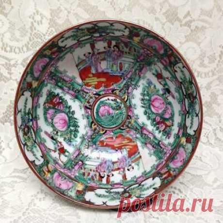 US $249.95 Qianlong 1735-1796- Oriental Famille Rose Medallion Bowl  8in D  x 3in H  | eBay This is a beautiful,large bowl decorated with Roses and a family. It is found to be in good condition as shown in photos. The bowl is marked with Chinese calligraphy,saying it was made during the Quianlong period or during 195-96.