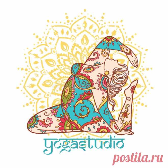 Yoga Girl Ornament Meditation Pose Vector de stock (libre de regalías) 1851813820