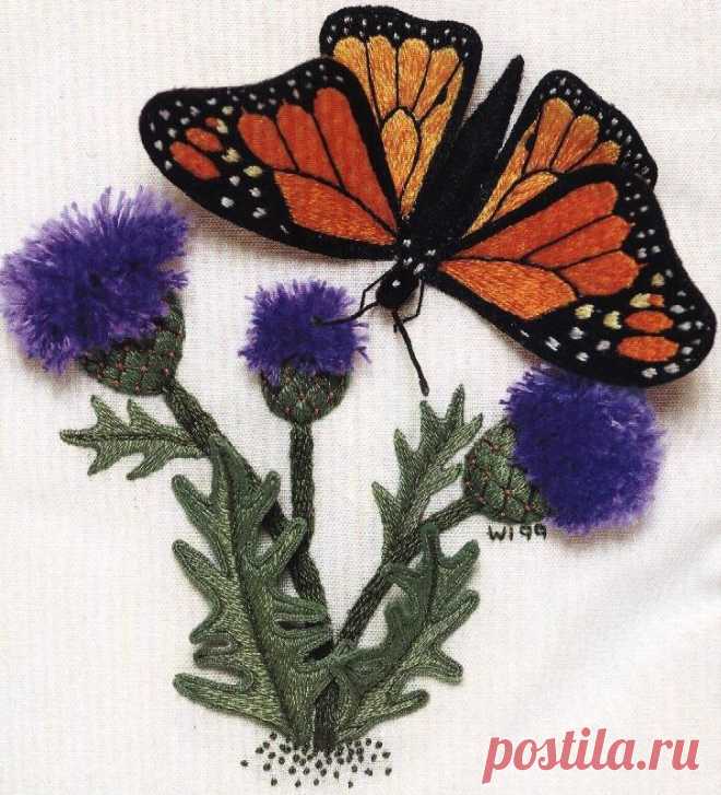 Бабочка-монарх. Объемная вышивка гладью