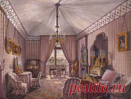 Interiors of the Winter Palace. The Fourth Reserved Apartment. The Dressing Room - Edward Petrovich Hau - Drawings, Prints and Painting from Hermitage Museum | brunhild110 приколол(а) это к доске Interior painting