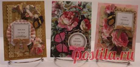 Set of 3 Handmade Happy Birthday Greeting Cards Vintage Floral Anna Griffin | eBay