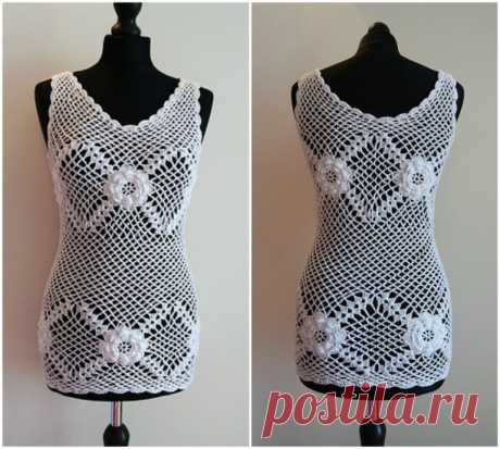 Filet Roses Crochet Dress 45A