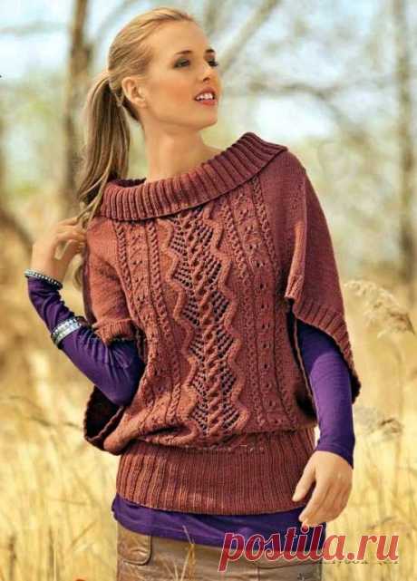 Узорчатый пуловер-пончо » Вязание для всей семьи
