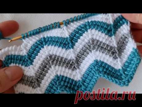 Çok güzel Tunus işi zikzak örgü modeli battaniye yelek çanta örgü modeli Tunisian krochet kniting