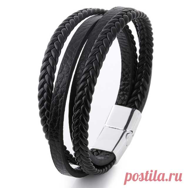 139,41-Quente na moda pulseiras de couro genuíno dos homens multicamadas de aço inoxidável trançado corda pulseiras para homens do sexo feminino jóias | Украшения и аксессуары | АлиЭкспресс