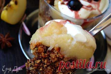 Яблочный десерт "Крестьянки под вуалью", рецепт с ингредиентами: джем, хлебная крошка, сахар