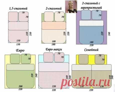 Размеры для пошива постельного белья. На заметку рукодельницам.