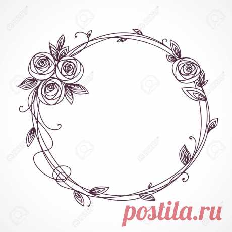 Abstract Line Elegant Floral Frame As Element For Wedding , Birthday, Valentines Day And Other Romantic Design. Wreath Of Rose Flowers. Royalty Free SVG, Cliparts, Vectors, And Stock Illustration. Image 80323158.