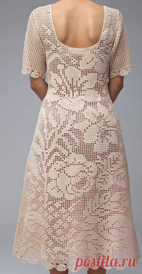 Filet Roses Crochet Dress 45A