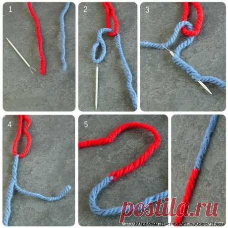 Как соединить две нити при вязании или поменять цвет нити.