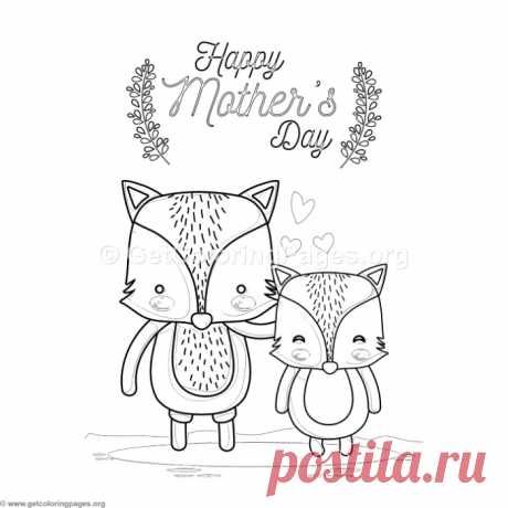 Cute Cartoon Foxes Happy Mother&amp;#8217;s Day Card Coloring Pages &amp;#8211; GetColoringPages.org