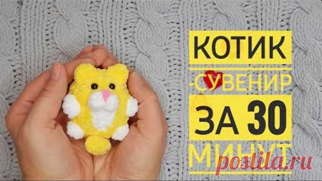 мастер класс по вязанию мини котика крючком из плюшевой пряжи #игрушказаполчаса