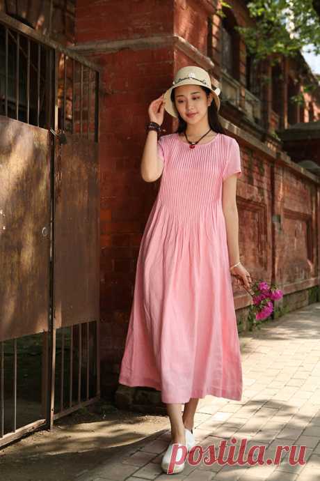 Linen Dress In Pink, Maxi Dress, Pleated Pintuck Dress, Pink Dress, Long Linen Dress, Kaftan Dress, Linen cocktail dress, linen wedding maxi linen dress with pleats in pink 【Details】 1. handmade pleats tucks on front and back. very special details!. 2. two side pockets. 3. long length style. A definitely head turner!!! You will LOVE THIS ...   【Characteristic】 Extravagant nice dress , so elegant and comfy ... Perfect