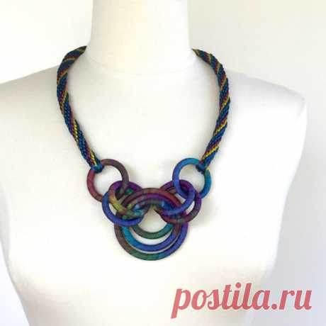 Textile Statement Necklace Kumihimo Cord Midnight от fiber2love