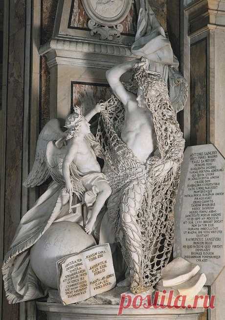 Франческо Квейроло 18 век —сеть из мрамора.
&quot; Избавление от чар&quot;___Это сделано из единого куска мрамора.
Большинство скульпторов отказывались от просьбы заказчика из за невозможности выполнения такой работы.