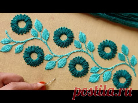 Hand embroidery design dress borderline easy and simple stitch,জামার নিচের ফুলকারি বর্ডারলাইন ডিজাইন