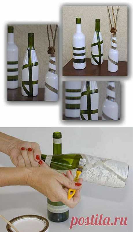 Поделки своими руками - Как легко превратить стеклянную бутылку в вазу.