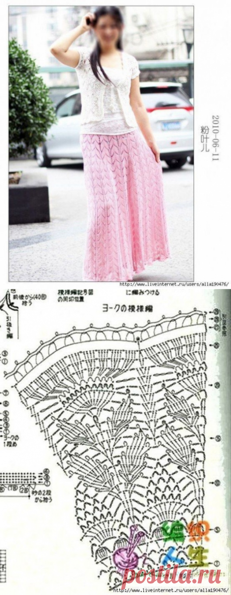 Длинная розовая юбка крючком