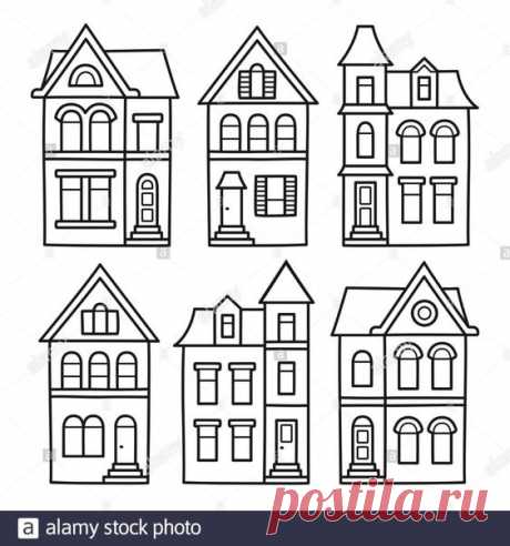 Old Victorian style houses, vector illustration set. Hand drawn architecture contour drawing for coloring pages Stock Vector Image & Art - Alamy