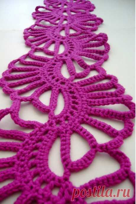 Crochet Art scarf Fuchsia lace floral