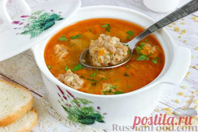 Рецепт: Томатный суп с фрикадельками из фарша с рисом и булгуром на RussianFood.com