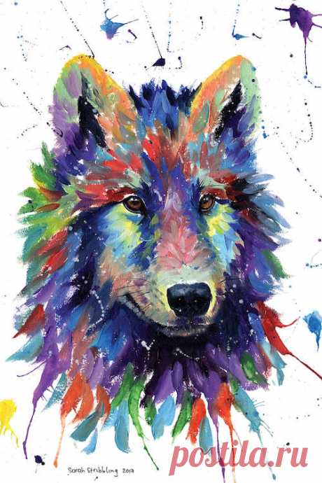Wolf III Art Print by Sarah Stribbling | iCanvas Wolf III by Sarah Stribbling is printed with premium inks for brilliant color and then hand-stretched over museum quality stretcher bars. 60-Day Money Back Guarantee AND Free Return Shipping.