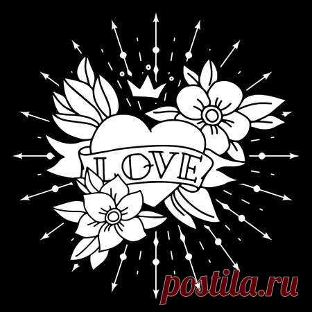 Chalk tattoo heart with ribbon and flowers 123RF - Миллионы стоковых фото, векторов, видео и музыки для Ваших проектов.