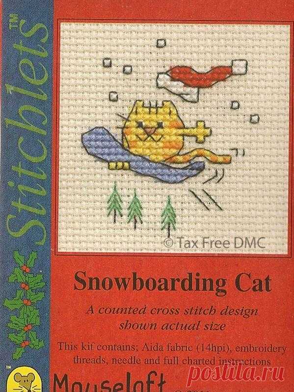 VAT Free Mouseloft Christmas Stitchlet Snowboarding Cat Counted Cross Stitch Kit | eBay