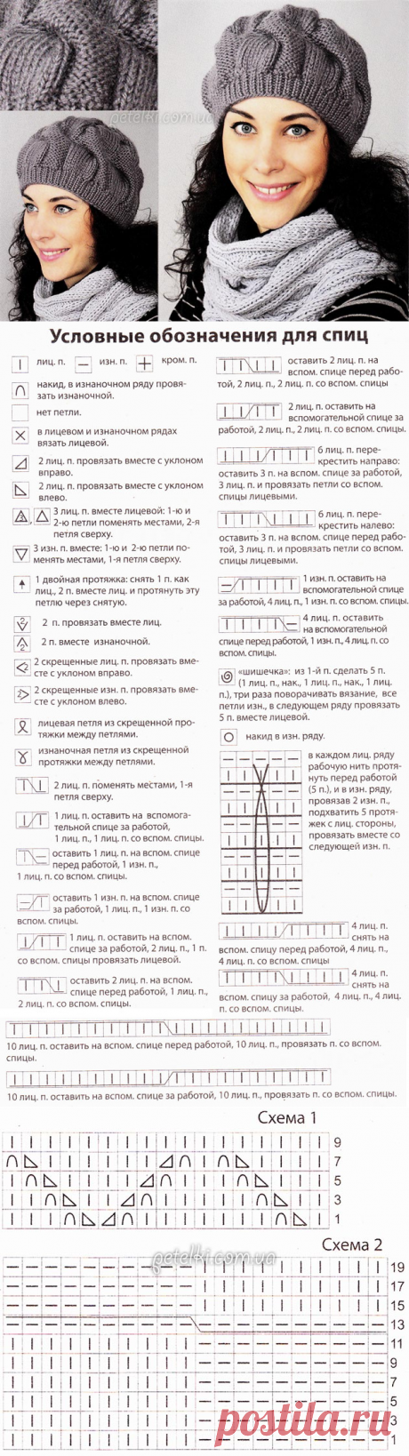 Хорошенький берет спицами. Описание, схемы