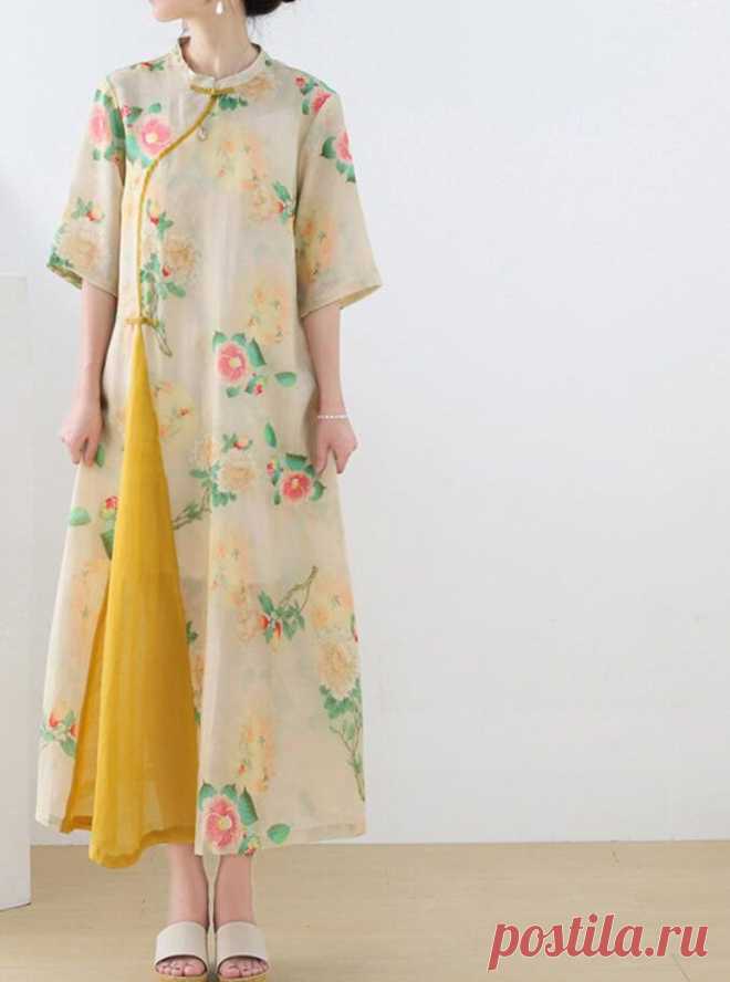 Linen summer dress floral dress long dress Linen dress with | Etsy
