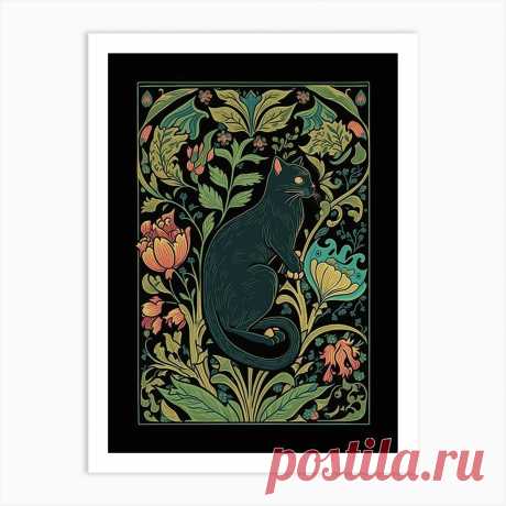 William Morris Cats Collection Black Background Leaves Green Art Print Fine art print using water-based inks on sustainably sourced cotton mix archival paper.
• Available in multiple sizes 
• Trimmed with a 2cm / 1" border for framing 
• Available framed in white, black, and oak wooden frames