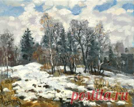 Snow Painting Nature Landscape Last Snow - Natalya Savenkova Snow Painting Nature Landscape Last Snow Impressionism. This picture is painted from life. Art Divya Gallery Original Oil Painting, Buy Online