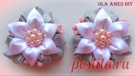 Цветы канзаши из ленты/ Kanzashi Flower tutorial/ Wedding hair accessoire/ Ola ameS DIY