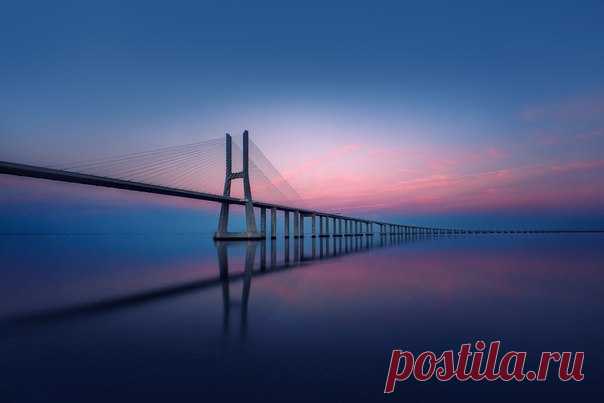 «Мост в бесконечность». Мост Васко да Гама. Лиссабон, Португалия. Автор фото — Дмитрий Купрацевич: nat-geo.ru/photo/user/114930/