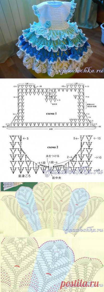 Платье крючком для девочки с рюшами