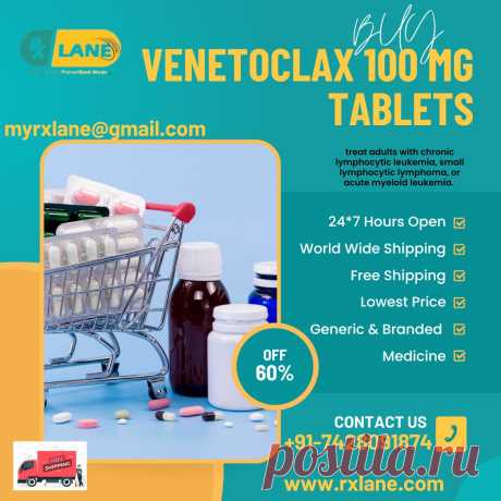 RxLane offers details on a variety of generic and branded medicine' costs, uses, side effects, and other characteristics. Lowest pricing on express shipping worldwide is guaranteed. RxLane has been providing its customers with Buy Venetoclax 100mg Tablets for more than ten years. While upholding the greatest standards of pharmaceutical quality, we offer prescriptions at significantly reduced pricing.