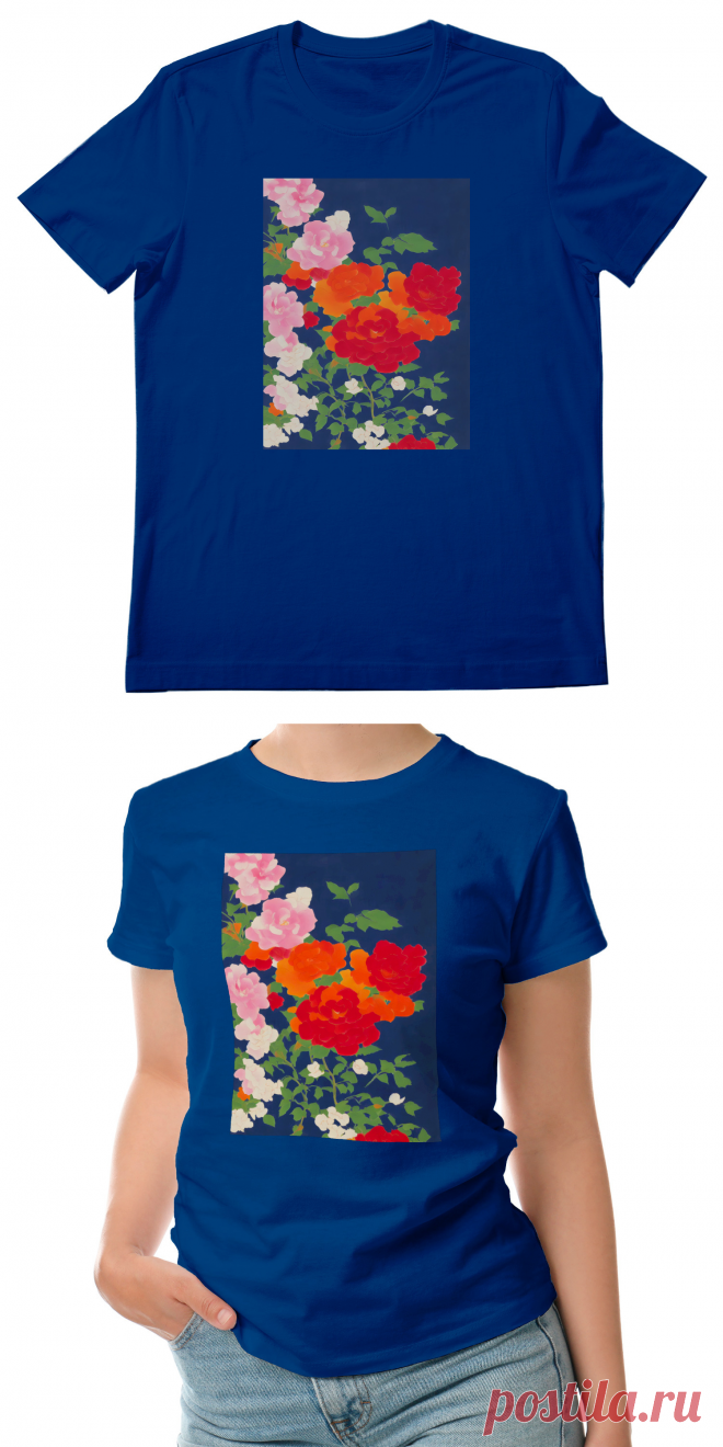 Женская футболка «Абстрактные цветы на синем фоне» цвет белый - дизайнер принта Anstey