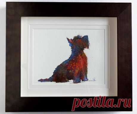 Whisky - Scottie Dog Framed Watercolour by Denise Laurent This is Whisky a beautiful scottie dog. Despite being black he's painted with lots of colour and a few metallic watercolour paints too. There are reds, greens and even electric blue in his coat. When ...