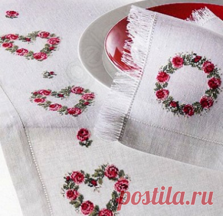 Просто и красиво — схема для вышивки скатерти розами - Домоводство - медиаплатформа МирТесен