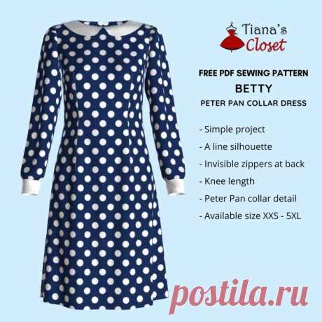 Free PDF sewing pattern: Betty peter pan collar dress 
The Betty Peter Pan collar dress features classic A line silhouette, with elegant long sleeve and contrast collar and cuffs. The A line silhouette is unbeatable in flattering every body shape – no matter if you are top heavy or bottom curvy. Falling just at your knee, it is a safe choice whenever it comes to choosing a modest outfit for semi formal or formal events. The best thing about it is that it is quite a simple ...