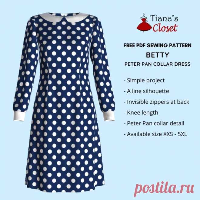 Free PDF sewing pattern: Betty peter pan collar dress 
The Betty Peter Pan collar dress features classic A line silhouette, with elegant long sleeve and contrast collar and cuffs. The A line silhouette is unbeatable in flattering every body shape – no matter if you are top heavy or bottom curvy. Falling just at your knee, it is a safe choice whenever it comes to choosing a modest outfit for semi formal or formal events. The best thing about it is that it is quite a simple ...