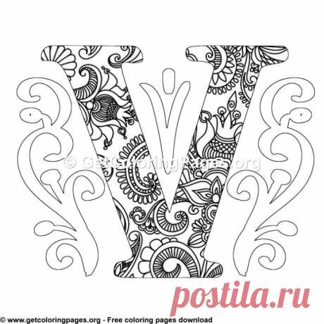 Zentangle Monogram Alphabet Letter V Coloring Sheet &amp;#8211; GetColoringPages.org